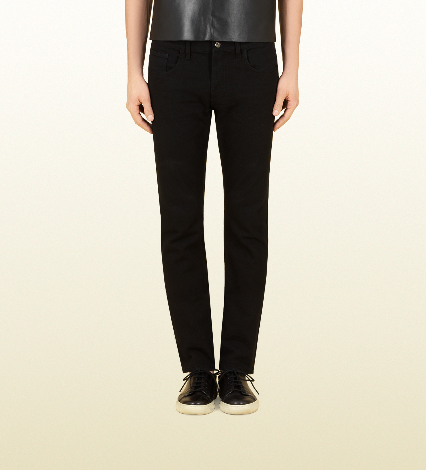 Black Denim Skinny Jeans With Black Detail